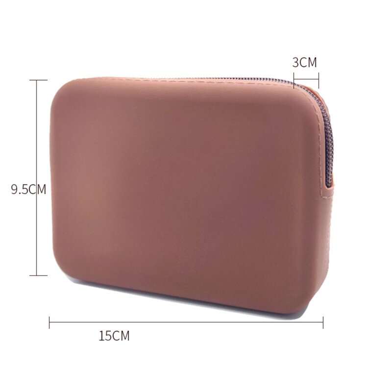 Solid Color Cosmetic Bag Portable Rectangle Silicone Waterproof Stationery Bag High Capacity Headphone Bag Women