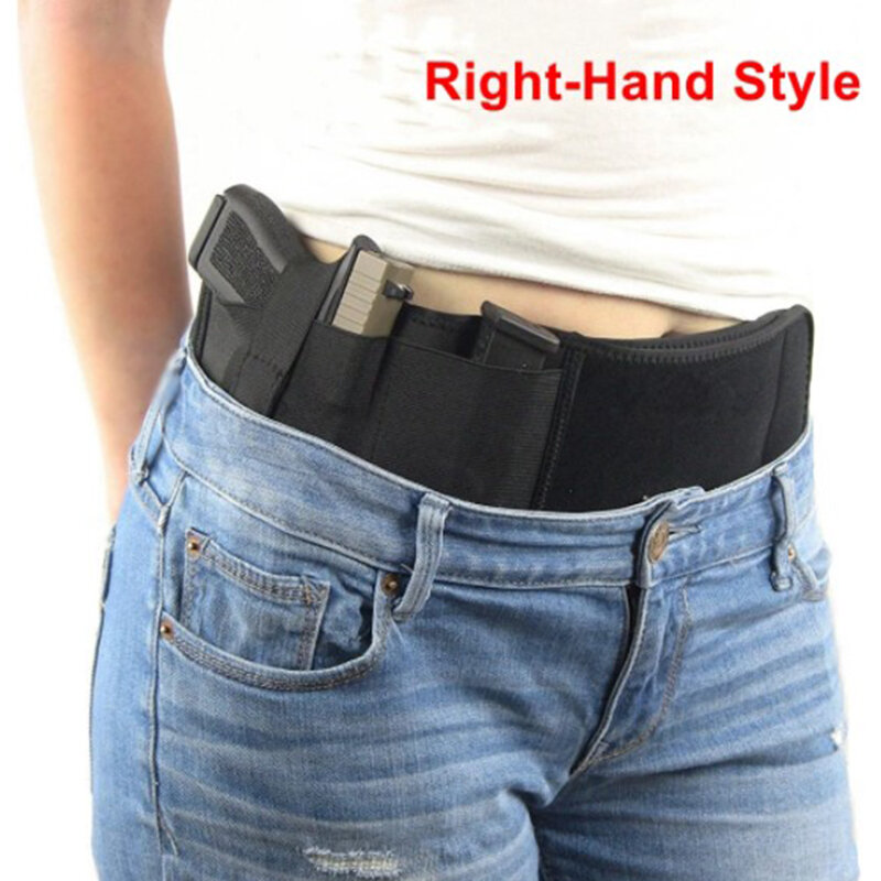 Funda negra para pistola de vientre, cinturón Invisible, bolsa de transporte oculta, faja elástica, cinturón de almacenamiento de cintura de 115x12,5 cm, 1 unidad
