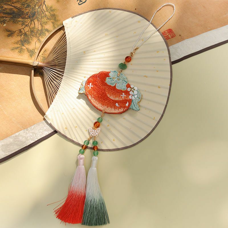 Accesorios de caqui Hanfu de estilo chino, bolso exquisito para mujer, borla colgante, diseño Vintage, bolsita de bolsillo, regalo de novia