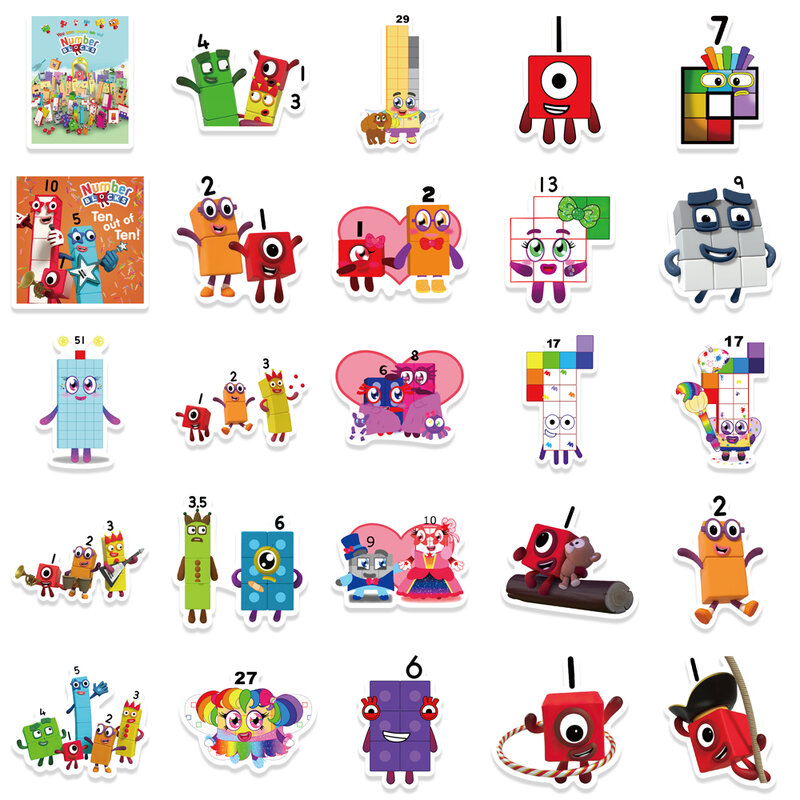 Cartoon Building Block Numbers Adesivos, Artigos de papelaria infantil, Recompensa Brinquedos, Professores da escola, Crianças, 52Pcs