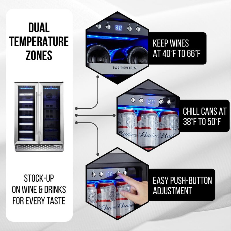 Refrigerador Independiente de doble zona para vino y bebidas, con puerta de cristal, novedad de 2023