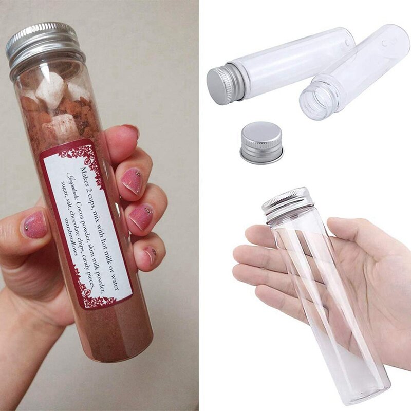 45Pcs 110Ml Plastic Test Tube,Clear Flat Test Tubes,Plastic Test Tubes With Screw Caps For Candy,Beans,Party Decor