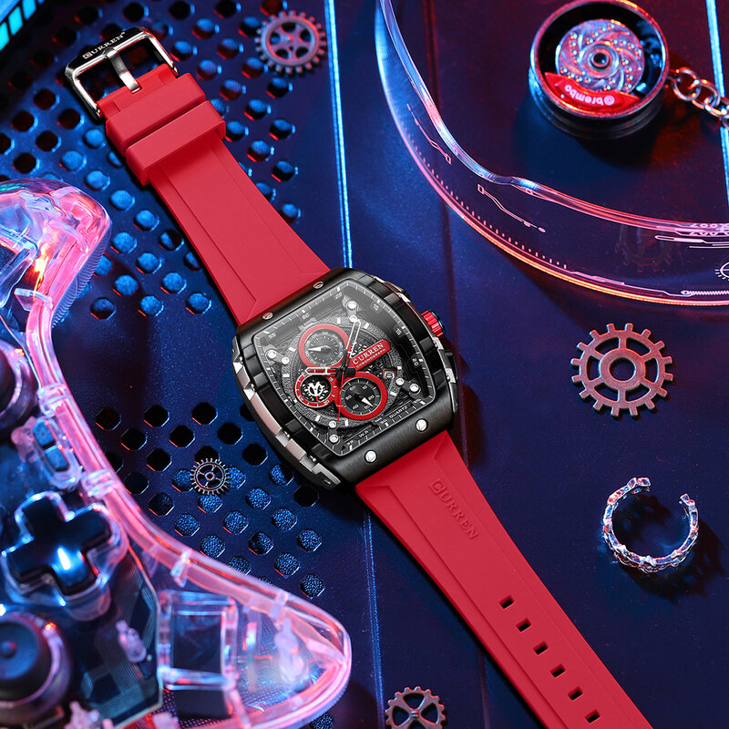 Istro REN-Montre de sport étanche avec cadran carré et bracelet en silicone pour homme, chronographe de luxe, montres-bracelets à quartz, nouvelle mode