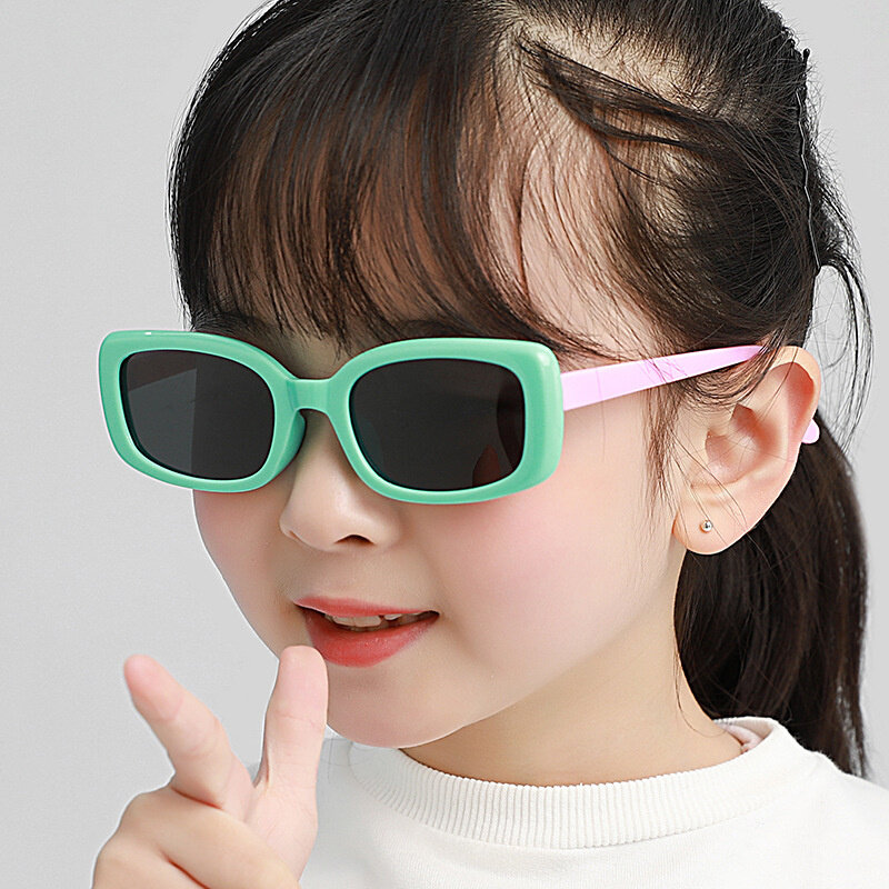 TR-90 retângulo polarizado crianças óculos de sol crianças silicone segurança meninos meninas óculos presente do bebê uv400
