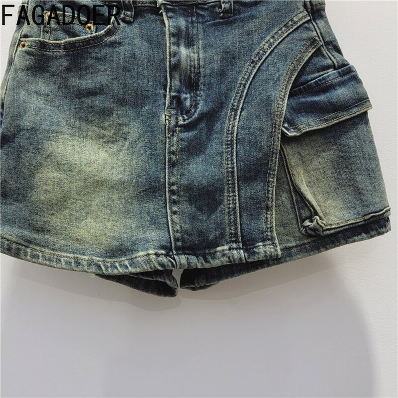 FAGADOER-minifaldas de mezclilla Retro para mujer, pantalones cortos de cintura alta con botones, moda Irregular, novedad de verano