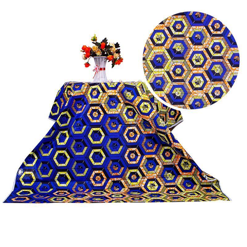 ผ้าแอฟริกัน6หลา/ล็อตวัสดุโพลีเอสเตอร์ลายสีฟ้าสำหรับงานเย็บมือเสื้อผ้ากุลสตรีผ้าขี้ผึ้งอังการา