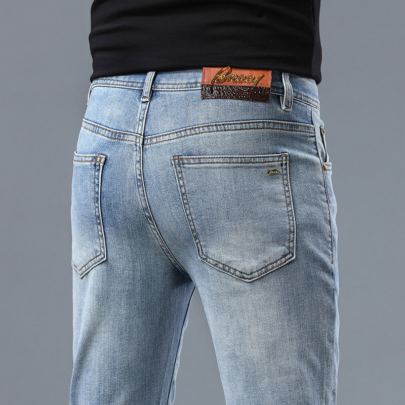 2024 Sommer neue einfache reine Blue Jeans Herren Stretch Slim Fit weiche bequeme Slim Fit High-End und modische Bürohose