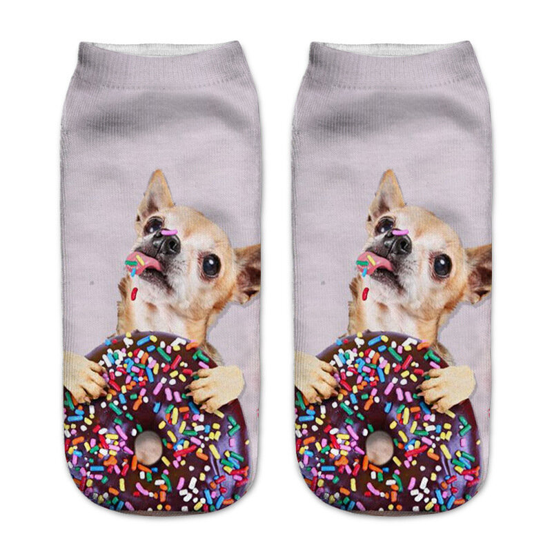 Kaus Kaki Gambar Anjing Lucu Kirky Chihuahua Mode Harajuku Hip-Hop Kaus Kaki Sandal Potong Rendah Lucu Wanita Lembut Lucu