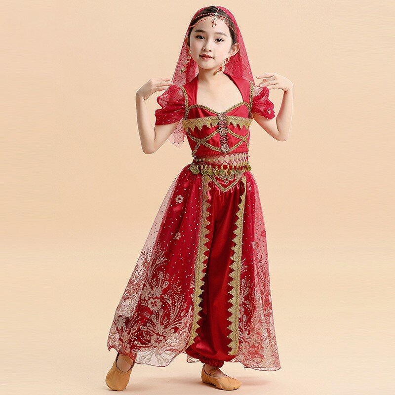 Conjunto de roupas infantis para meninas, princesa indiana, desempenho de Bollywood para crianças