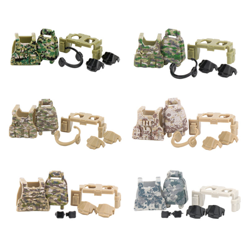 4PCS WW2 Soldier Military US Figures Accessories Building Blocks Army Camouflage Vest Helmets Weapons Guns Bricks Toys For Kids