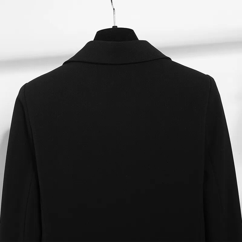 女性のための黒のロングジャケット,スリムでカジュアル,オフィスウェア,防風