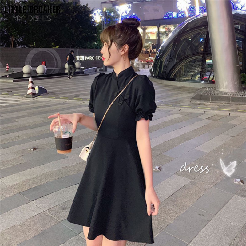 Qipao Retro para mujer, Vestido de manga corta con cuello levantado, ajustado, a la moda, para estudiantes, novedad de verano 2023
