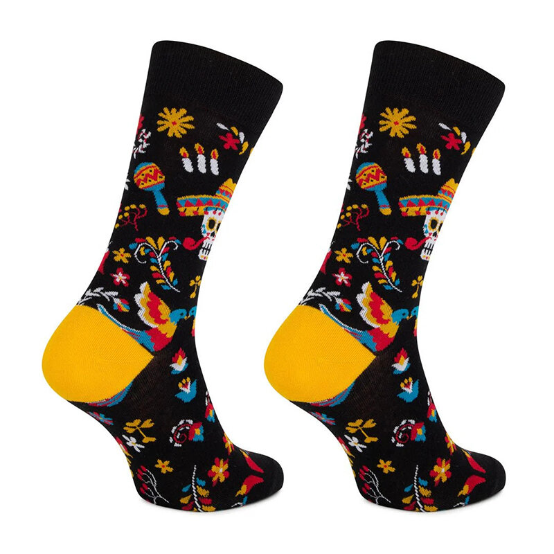 Coloridos calcetines de algodón para hombre y mujer, calcetín Unisex con diseño de calavera de azúcar, guitarra, flor, Día de los Muertos
