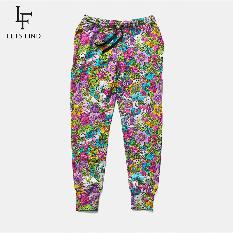 Letsfind novos padrões coloridos de flores e coelhos impressão mulher jogger tem bolso alta quaility streetwear macio
