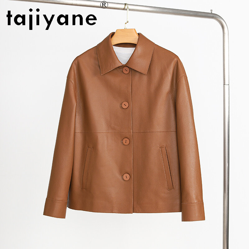 Tajiyane 여성용 진짜 가죽 재킷, 진짜 양가죽 코트, 싱글 브레스트 가죽 재킷, 턴다운 칼라, 슈퍼 퀄리티 패션