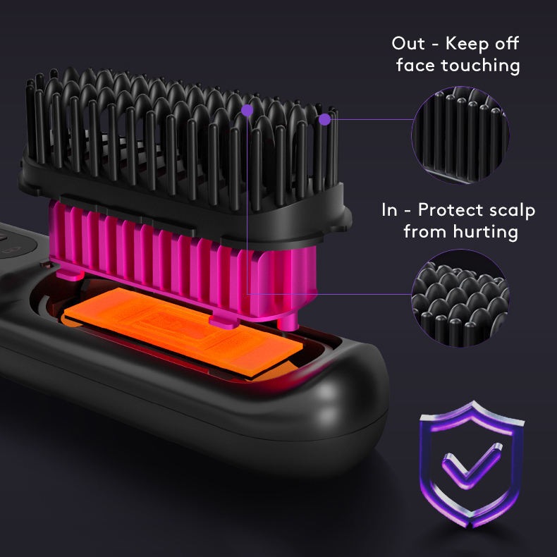 Sisir rambut lurus nirkabel 2 dalam 1, sisir pelurus rambut portabel pemanasan cepat penjepit panas pengisian USB