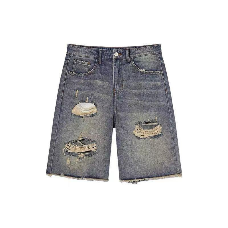 High Street perforato Capris Hip Hop Unisex Vibe Style vita alta gamba dritta versatili pantaloncini di jeans Instagram