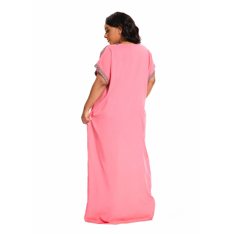 Caftan de algodão de manga curta feminino, capa tamanho grande, vestido tradicional, Kaftan, praia, casa, africano, abaya, 2024
