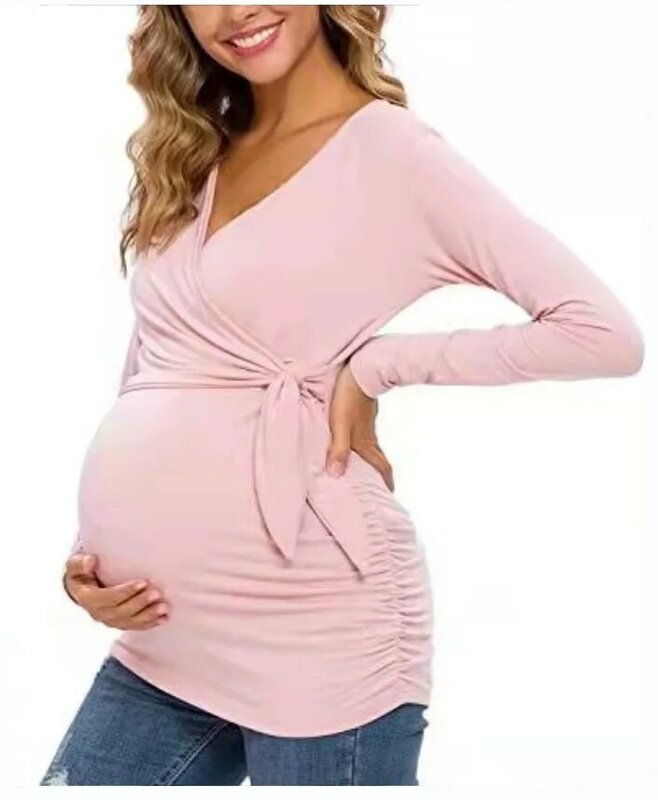 Maternity Wear T-shirt Shirt Maternity Wear Spring and Autumn Tops Breastfeeding V-neck Sexy Tops Pregnant Women Breastfeeding