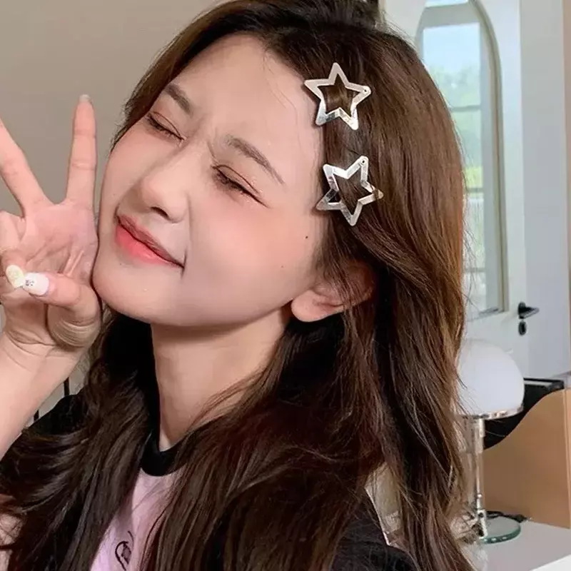Koreańska spinka do włosów BB Silver Star Y2K Women Grils Cute Metal Star Hair Clips Side Barrettes Hair Grip Akcesoria do włosów Nakrycia głowy