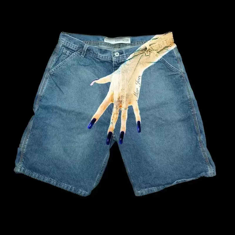 Y2K celana pendek Hip-hop wanita, Bawahan kasual longgar bercetak pribadi pola besar ukuran besar Retro