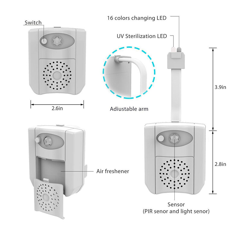 Smart Motion Sensor Toilet Seat Night Light, Backlight impermeável, LED UV indução humana, 8 cores, 16 cores, 1 pc, 3 pcs, 6pcs