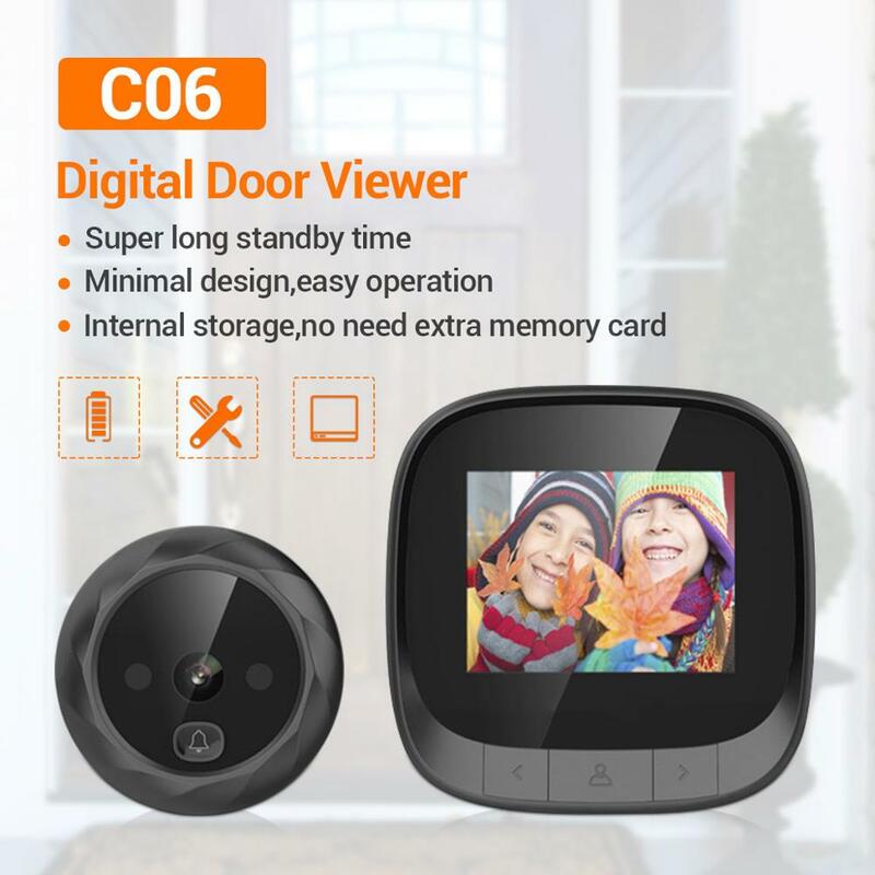 Campainha de vídeo digital Peephole com câmera, proteção de segurança doméstica, visão noturna, bateria, 2.4 Polegada Display