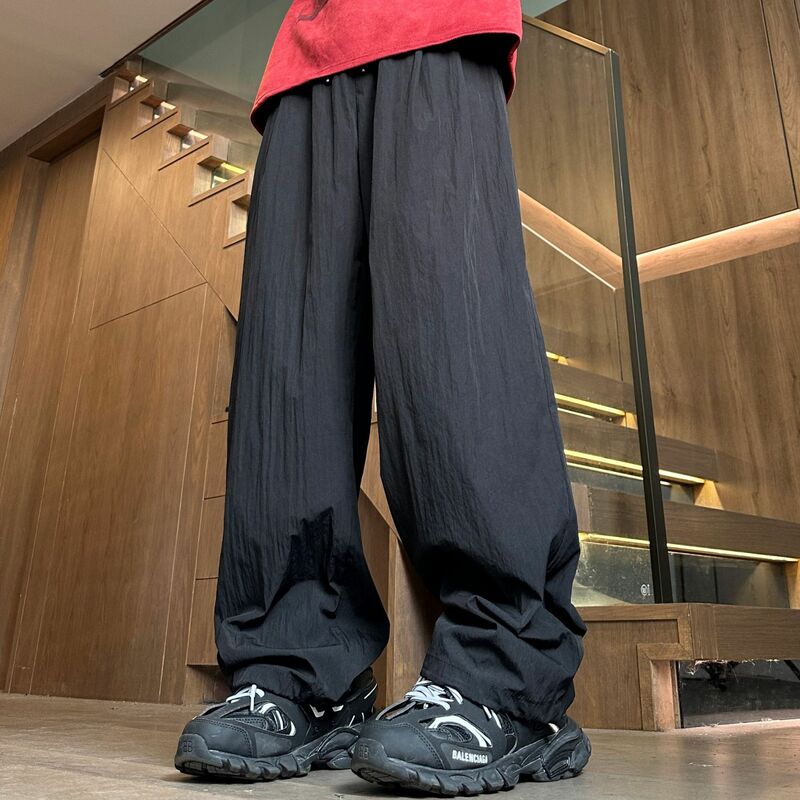 Y2K celana olahraga Jogging pria, ukuran besar cepat kering Fitness olahraga celana kaki lebar longgar pakaian Korea Techwear