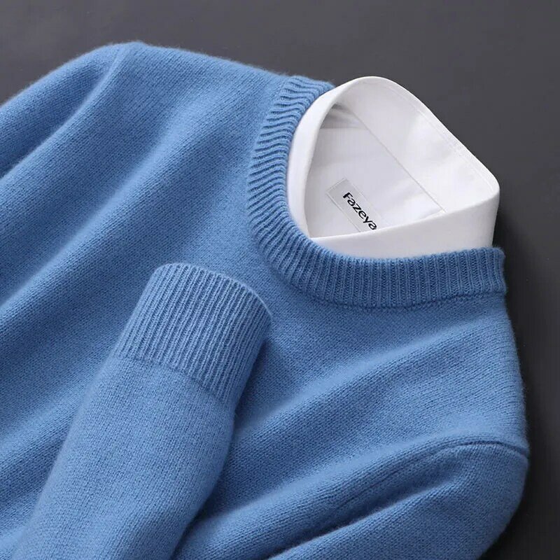 Suéter de cachemira con cuello redondo para hombre, jerseys sueltos de gran tamaño, M-5XL, parte inferior de punto, camisa informal coreana, otoño e invierno, nuevo