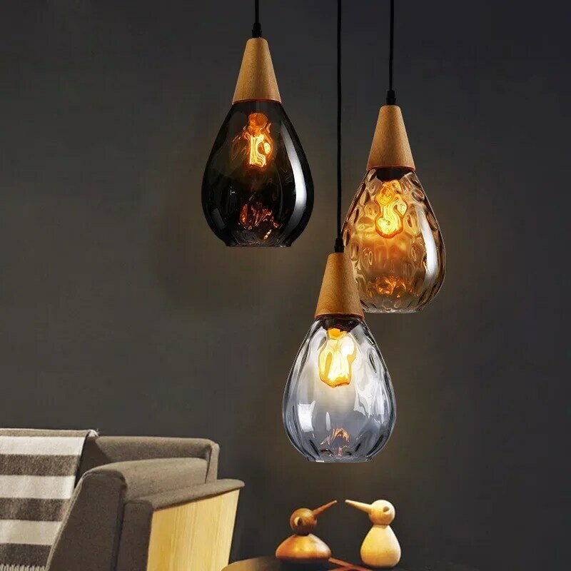 Moderne Hanglamp Glas Houten Creatieve Hangende Verlichting Armatuur Ophanging Bed Woonkamer Restaurant Bar Kroonluchters