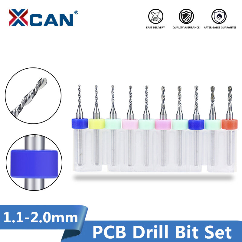 Xcan pcb circuito de impressão bord broca 10pcs 1.1-2.0mm de carboneto de tungstênio pcb micro broca