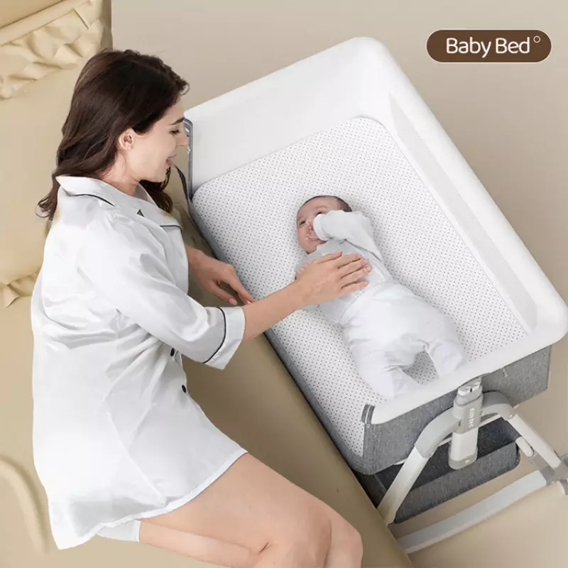 Cuna portátil y móvil para bebé, Cama grande de empalme de altura ajustable y plegable, moderna y sencilla