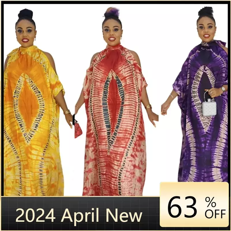 Wolny styl afrykańskie cechy narodowe klasyczny wzór szyfonowy kołnierzyk z odkrytymi ramionami i sukienki w rozmiarze
