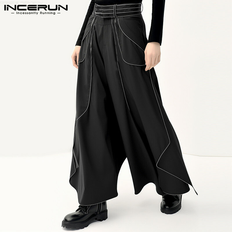 INCERUN-Pantalones desconstructivos de estilo coreano para hombre, ropa de calle informal, pantalones holgados de pierna ancha, diseño de varias piezas, S-5XL, 2024
