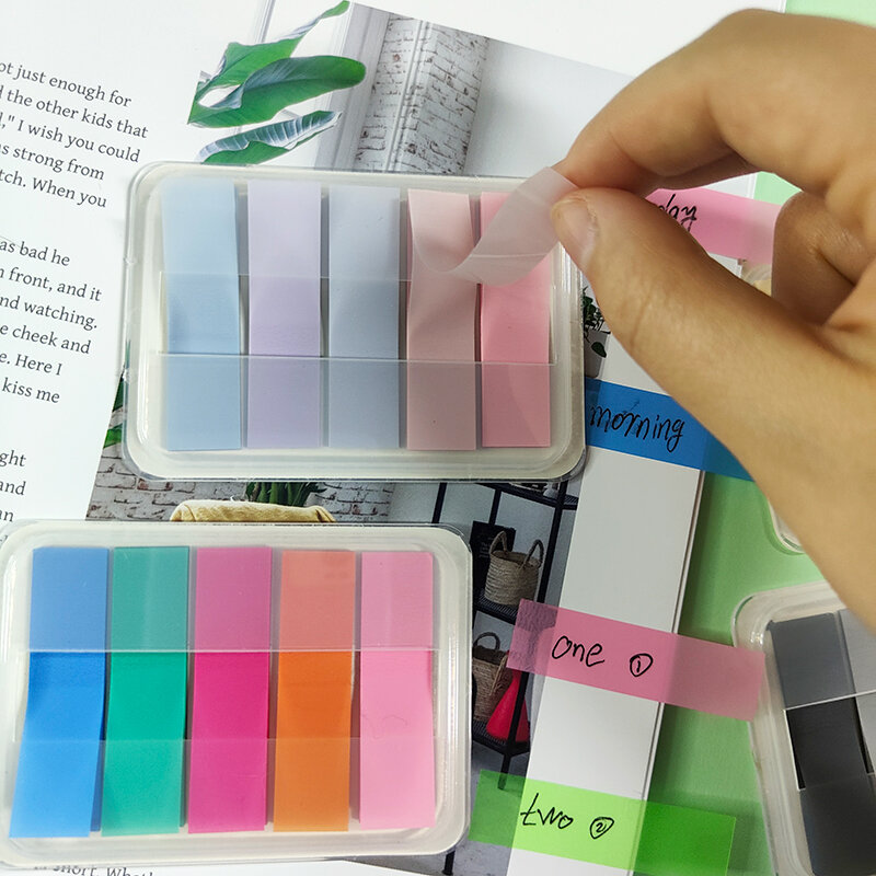 KindFuny-Transparent Rainbow Index Sticky Notepads, Sticky Notes, papel autocolante, Marcador, Material Escolar, Papelaria