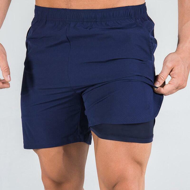Celana olahraga gym pria, bawahan dua lapis cepat kering musim panas untuk lelaki