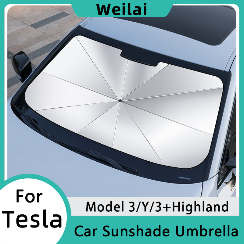 Voor Tesla Model 3 + Hoogland Auto Zonnescherm Paraplu Voorruit Anti Uv Zonnescherm Beschermer Model 3/Y 2024 Accessoires