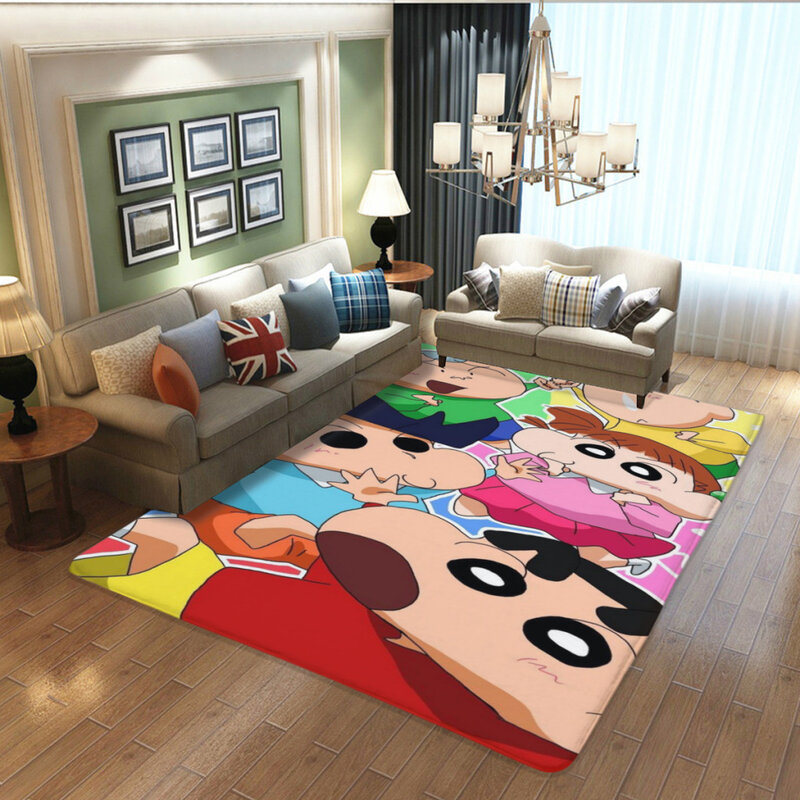 Crayon Shin-chans Tapete de desenho animado para sala de estar, tapete de flanela de tamanho grande, decoração estética