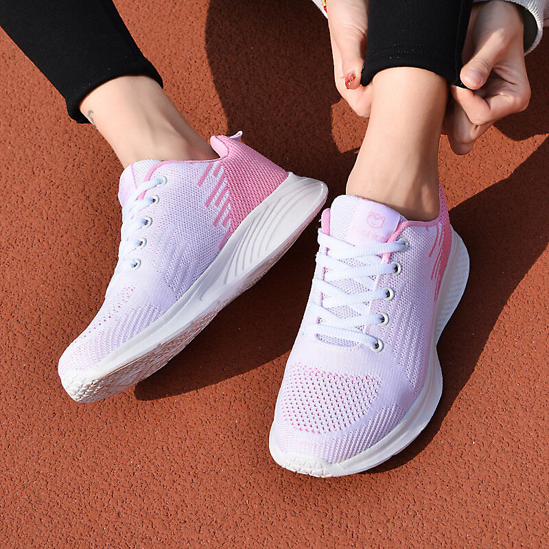 Кроссовки женские легкие на шнуровке, дышащие повседневные, удобная обувь для бега, плоская подошва, для студентов, 2022