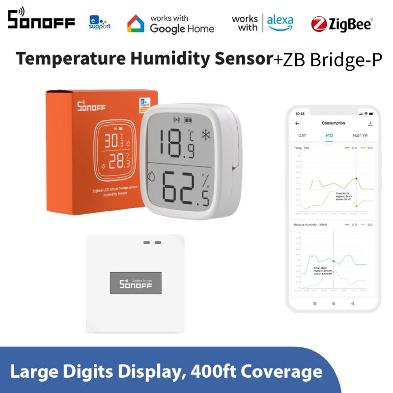 SONOFF-Sensor inteligente de temperatura y humedad SNZB-02D Zigbee, pantalla LCD, monitoreo remoto en tiempo Real, aplicación Ewelink, Alexa, Google Home Gateway