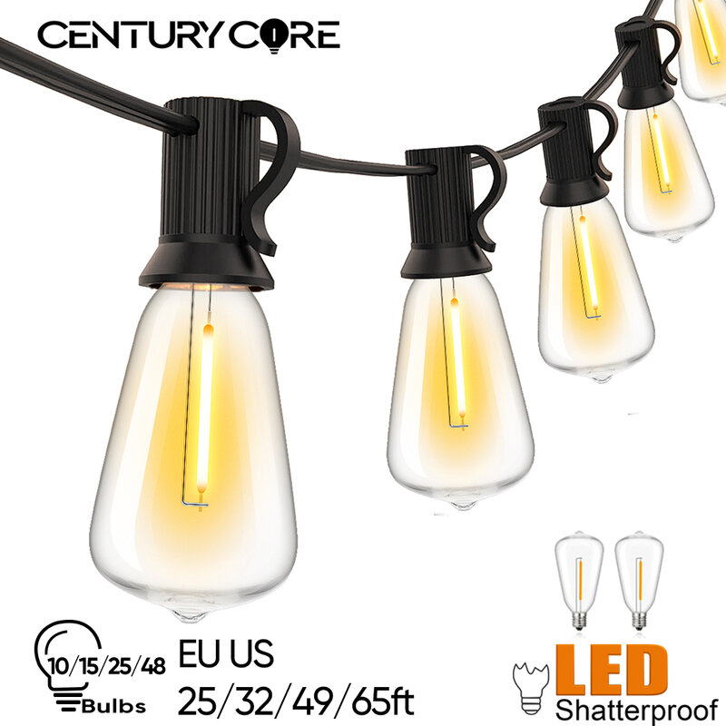 Guirxiété Lumineuse LED en Plastique ST38, E12, 110V, 220V, Étanche, Incassable, Connectable, Décorations de Jardin Rétro