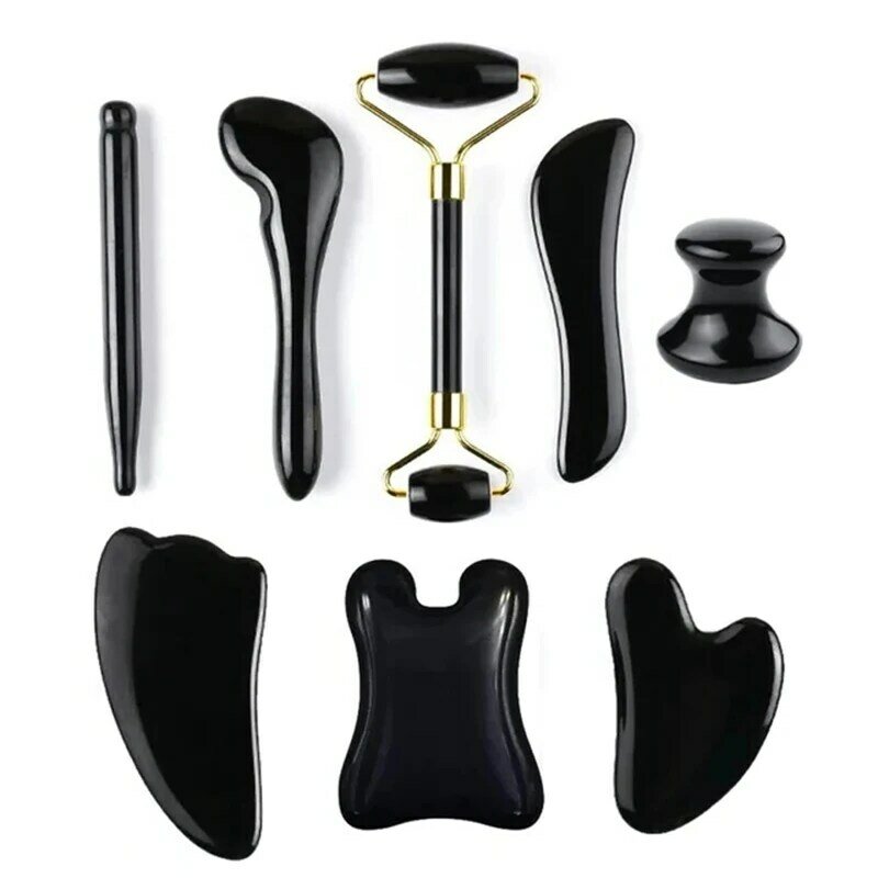 Zwarte Obsidiaan Gua Sha Gezichtsmassage Tool Natuurlijk Schrapen Jade Stenen Bord Voor Spa Acupunctuur Therapie Triggerpoint Voor Lichaam