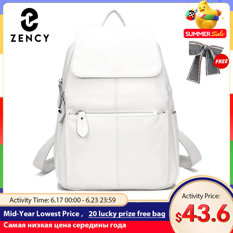 Zency กระเป๋าสะพายหลังขนาดใหญ่กันขโมยสีขาวมีสไตล์กระเป๋าเป้สะพายหลังหนังของผู้หญิง ++ กระเป๋าเดินทาง