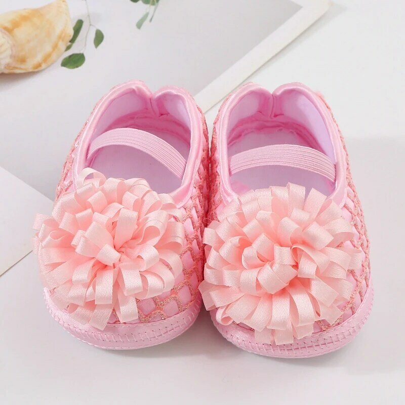 Sepatu putri bayi perempuan dan ikat kepala pita bunga Mary Jane sepatu datar sepatu jalan untuk bayi baru lahir Balita