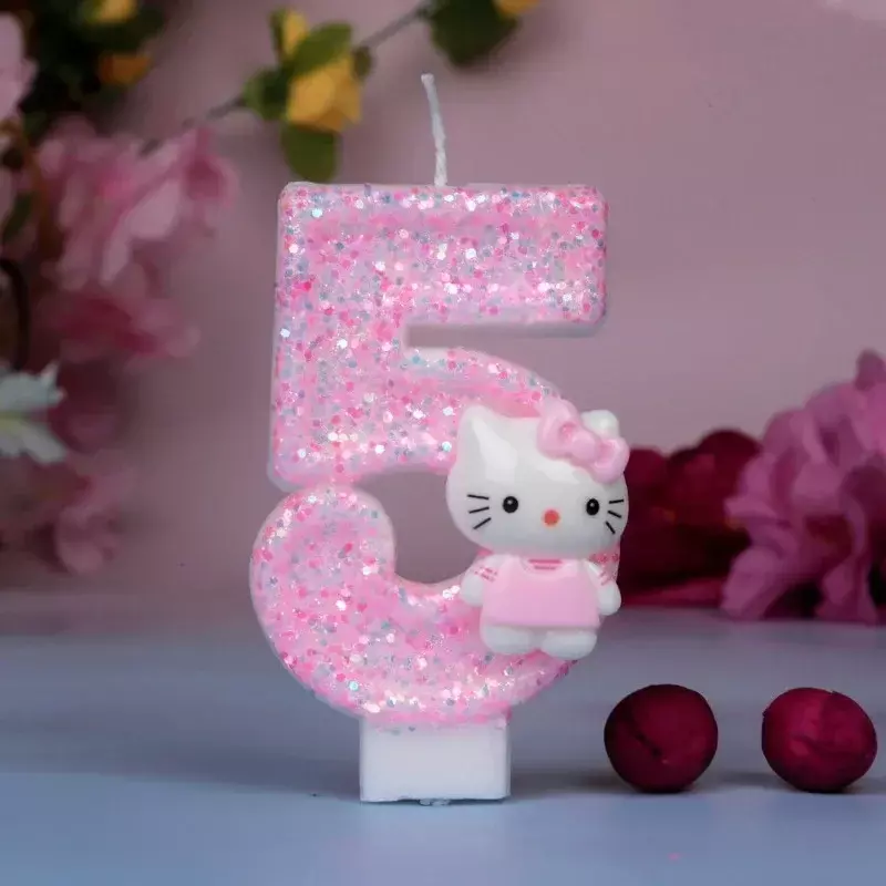 Hello Kitty lilin Digital pola kartun, Aksesori dekorasi perlengkapan kue ulang tahun motif kartun lucu kreatif