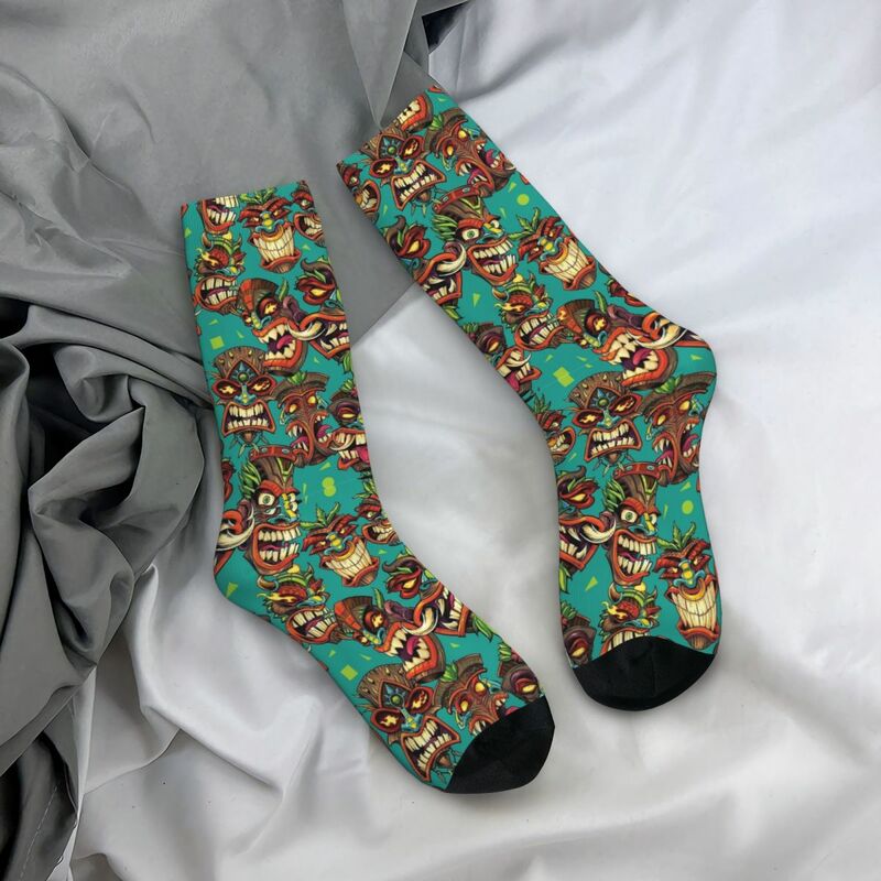 Calcetines con patrón de cabeza Tiki Unisex, calcetines absorbentes de sudor para monopatín, diseño loco, Otoño e Invierno