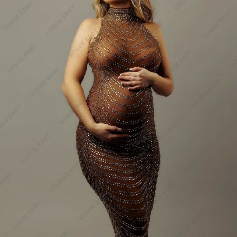 Maternity Photography Gown Baby Shower Dress Sexy Shiny Rhinestone Goddess Bodysuit Pregnant Woman Photo Shoot Props