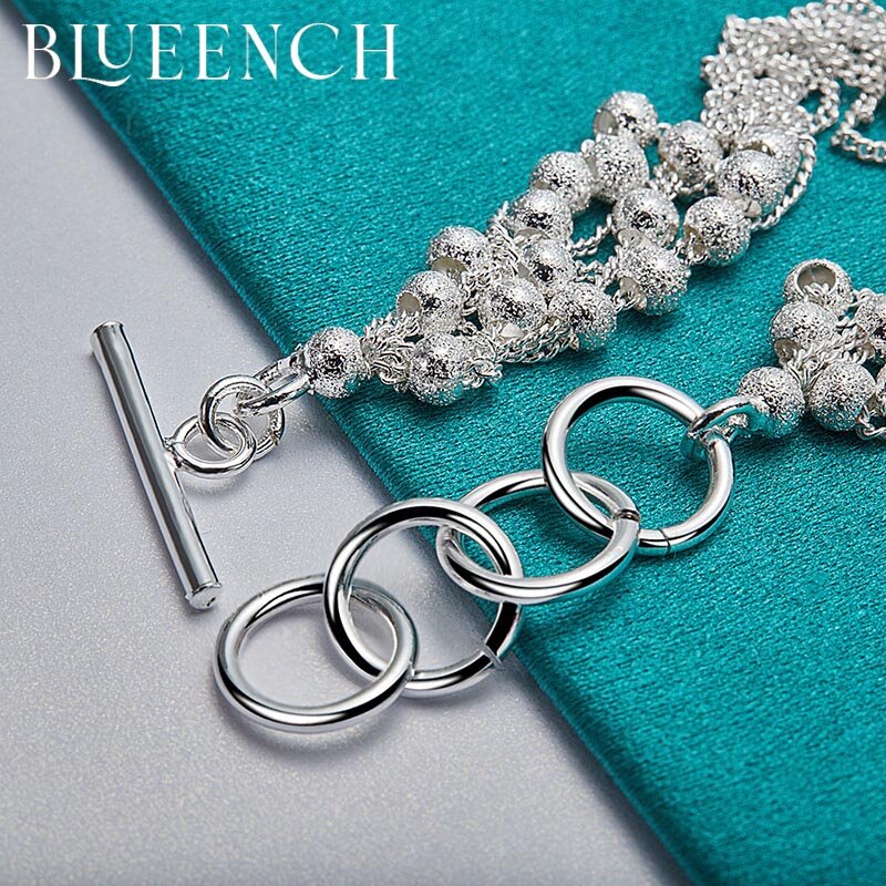 Blueench 925 Sterling Silver Ball Beads Multilayer Chain Bracelet for Women Engagement Wedding Fashion High Jewelry