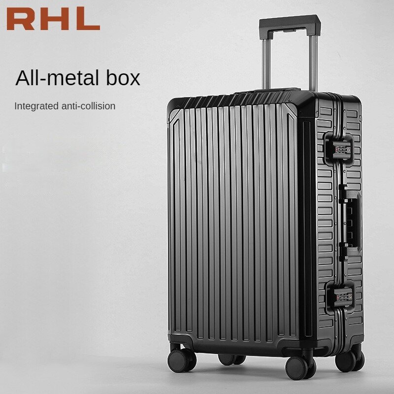 Semua koper perjalanan Aluminium Aloi, tas koper troli logam roda Universal 20 inci Aluminium terkenal