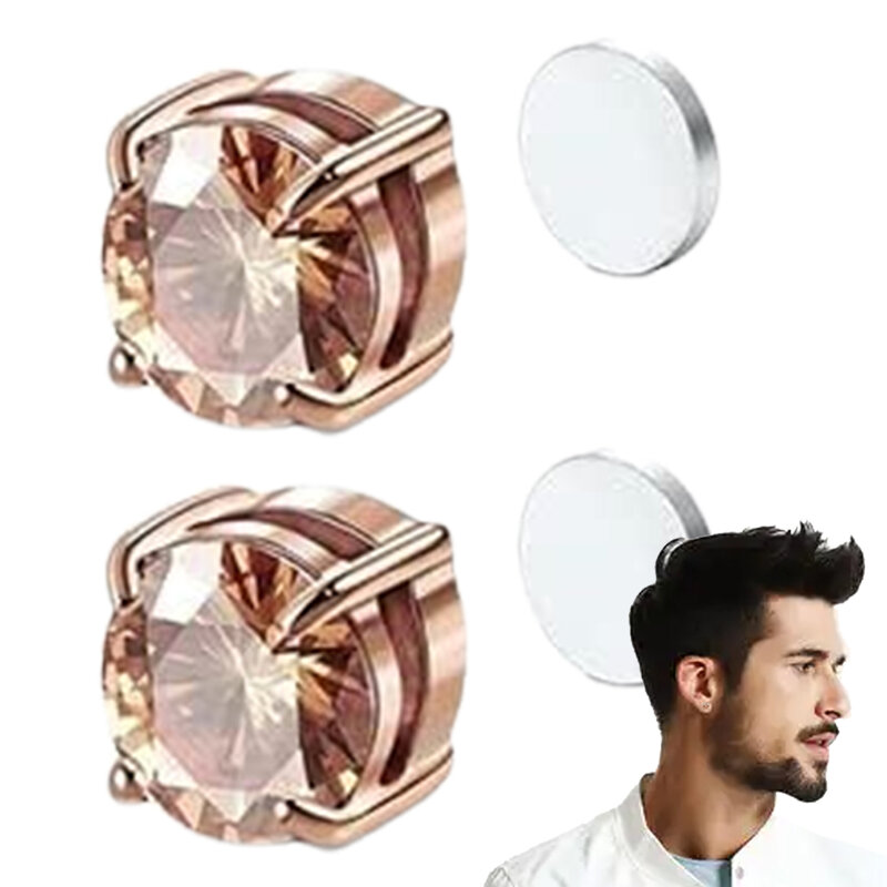 1 paio di orecchini a bottone magnetici in cristallo orecchini a Clip di facile utilizzo per donna uomo orecchini magnetici con zirconi rotondi Punk gioielli Non penetranti